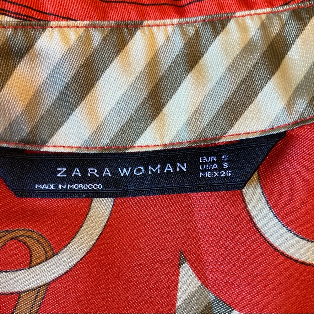 ZARA Scarf Print Midi Maxi Satin Long Sleeve Button Down Shirt Dress - Picture 9 of 14